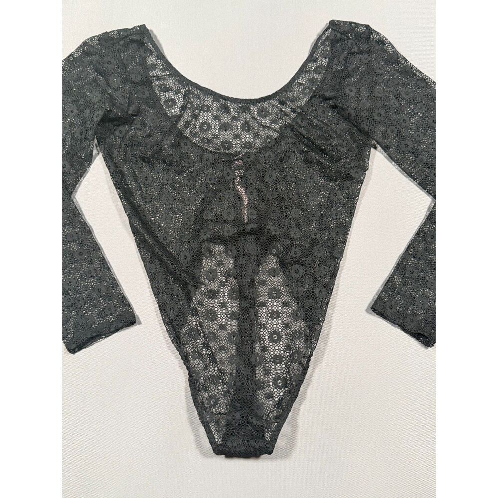 NWT Victoria's Secret Black Lace Long Sleeve Bodysuit Teddy M/L Retail